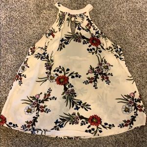 Creame and floral print tank top